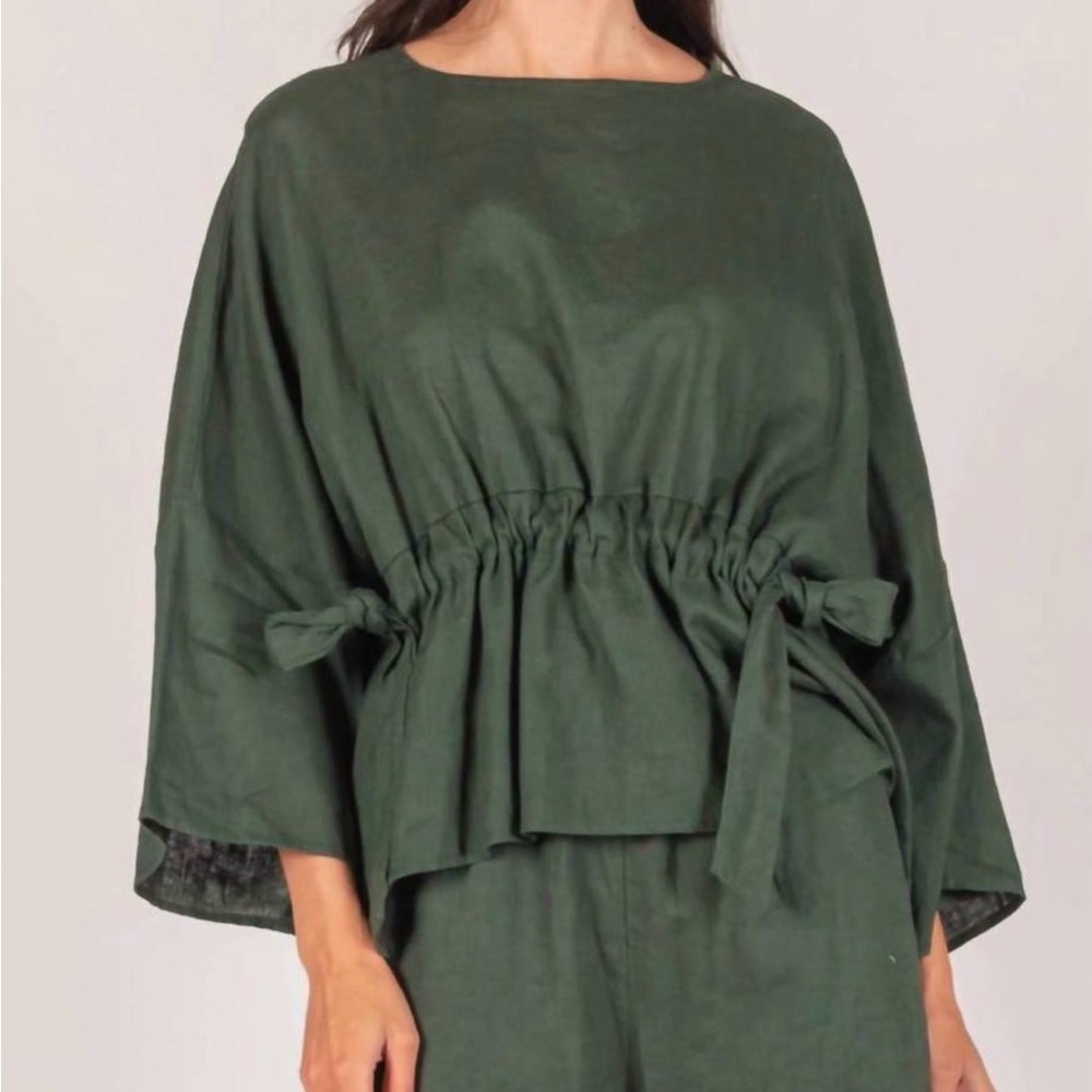 P.CILL linen half sleeve tie waist top Size xs/s